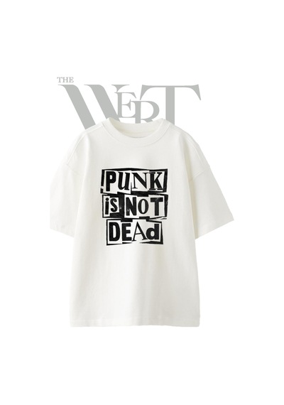 Thewert Punk Slogan Tasarım Baskılı Ünisex Beyaz Oversize T-shirt
