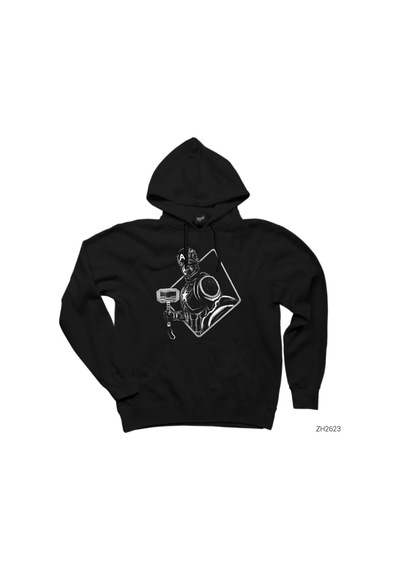 Captain America Mjolnir Black And White Siyah Kapşonlu Sweatshirt Hoodie