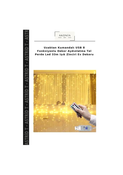 Uzaktan Kumandalı Usb 8 Fonksiyonlu Dekor Aydınlatma Tel Perde Led 33m Işık Zinciri Ev Dekoru Gün Işığı