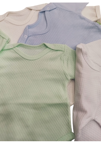 özdemirli bebe Uzun Kollu Çıtçıtlı Badi Bisiklet Yaka Body Hava Alır Kumaş Düz Renk Zıbın (4lü Paket) 0-48 Ay Arası