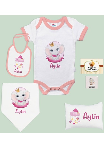 Bk Kids Kişiye Özel İsimli 6 Parça Pembe Bebek Body Zıbın Battaniye Ve Yastık Hediye Seti, Yeni Doğan Bebek Giyim Hediyesi-3