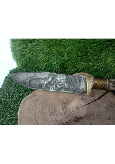 Tctknives Damascus Serisi El Yapımı Av Kamp Bıçağı Boynuz Kabzeli G Kahverengi