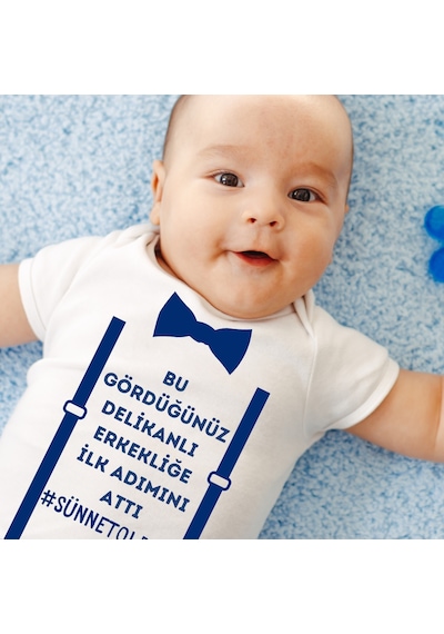 Harmandar Sünnet Oldum Erkekliğe İlk Adım Baskılı Çıtçıtlı %100 Organik Pamuk Bebek Body Zıbın Beyaz
