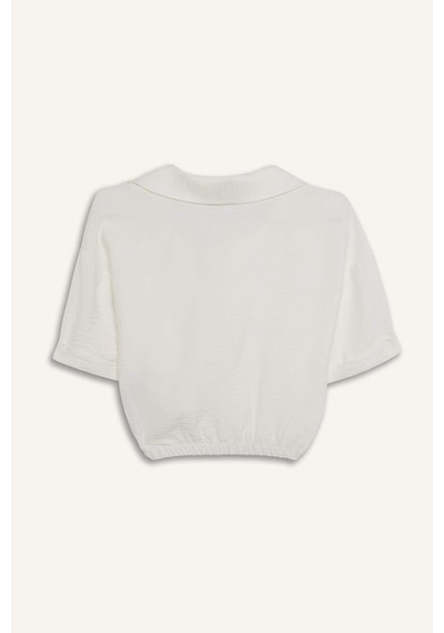 Defacto Cropped Fit Gömlek Yaka Keten Görünümlü Kısa Kollu Bluz C7799ax25spwt32 Beyaz