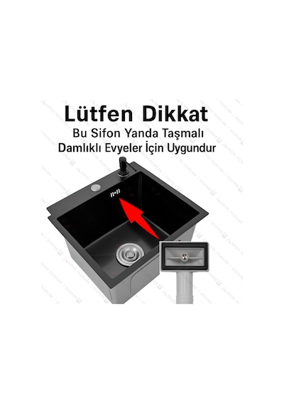 Çiftli Çöpmak Kafalı Taşmalı Borulu Sifon Ø50 Derin 11 Cm Yandan Taşmalı Koku Önleyici Taslı