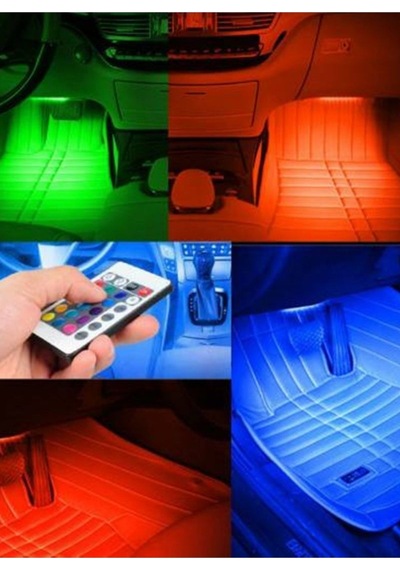 Araç İçi Ayak Altı Rgb Led Ambiyans Seti Müzik Sensörlü Kumandalı 4 Lü Şerit 12v Çakmak Girişli