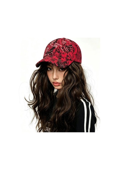 Valkyrie Unisex Kırmızı Grafiti Desenli Baseball Şapka Ayarlanabilir Streetwear Hip Hop Spor Şapka