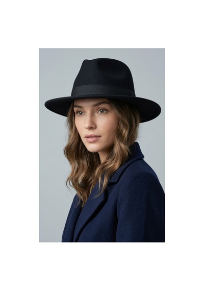 Emybox Kadın Kaşe Kovboy Şapka Geniş Siperlikli Fötr Kemerli Kışlık Şık Şapka Country Vintage Tarz Şapka Siyah