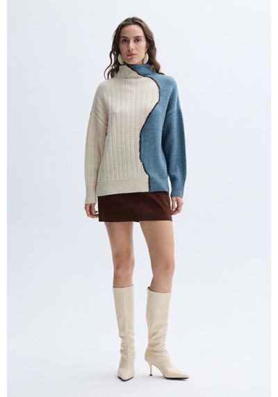 Mudo Kadın Kadın Mavi Loose Fit Dik Yaka Renk Geçişli Kazak 1263087