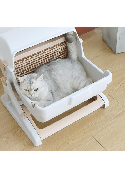 Suntek Pet Yarı Otomatik Hızlı Temizlenen Kedi Kumu Kutusu Bej