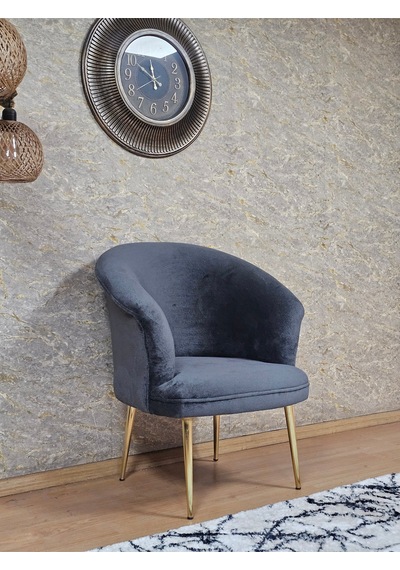 Zafir Tekli Teddy Gold Kaplama Sivriltme Ayak Çay Seti Koltuk Tekli Berjer , Balkon, Salon, Ofis Füme