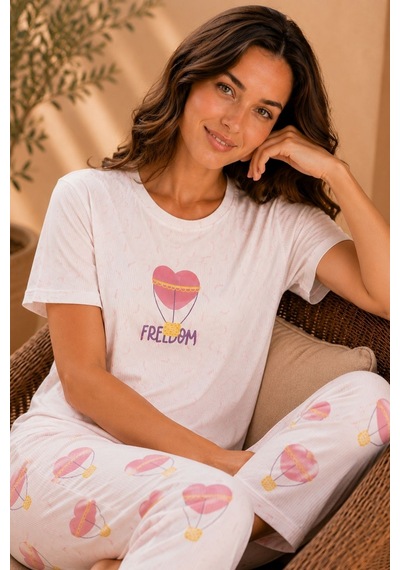 Nisanca Luna Kısa Kol Kadın Pijama Takımı Yumuşak Dokulu, Nefes Alabilir, Rahat Ev Giyim Seti Pudra