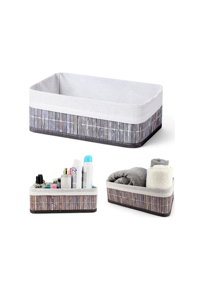 Bambu Çok Amaçlı Saklama Kutusu Düzenleyici Orta Boy Organizer, Dekoratif Bambu Düzenleyici Gri 29x19x10cm Genel