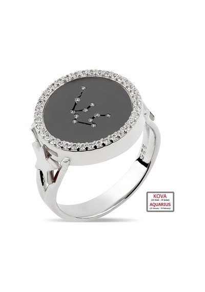 Kuyumcudukkanı Zirkontaşlı"kova Burcu"yüzük-10433-blk-aqua Siyah