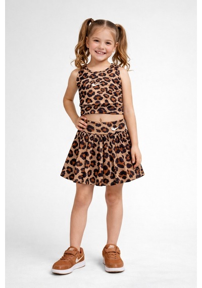 Uğur Bebe Kız Çocuk Leopar Desenli Crop Krop Mayo Şort Etekli Spor Havuz Ve Deniz Uyumlu 1 Beden Büyük Alınız Leopar Leopar