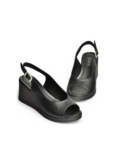 Fox Shoes Y555344003 Siyah Hakiki Deri Dolgu Tabanlı Kadın Sandalet