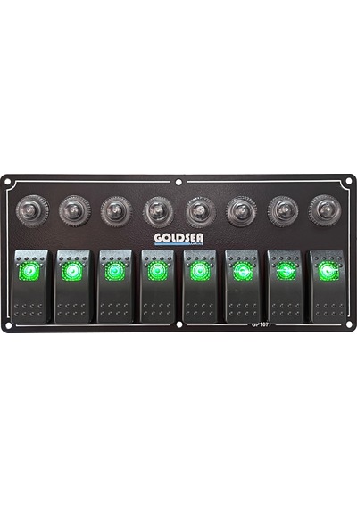 Goldsea Marine Switch Panel 8 Anahtarlı Otomatik Sigortali 12-24V Sigorta Paneli Yeşil Led