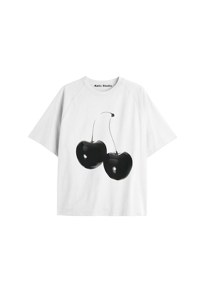 Kalic Studio Y2k Vintage Cherry Baskılı Siyah T-shirt Kod 43 Beyaz-43