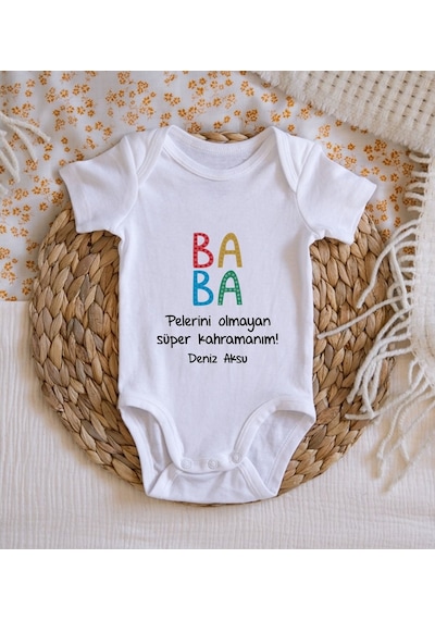 Bitmeyenkartus Bk Kids Isimli Baba Tasarımlı Bebek Body Zıbın - Model 2 Beyaz