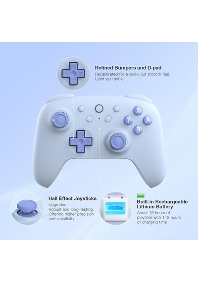 Ultimate 2c Bluetooth Controller For Switch 2, Switch/oled/lite, Hall Effect Joysticks, Non-linear Digital Triggers, Remappable L4/r4 Bumpers, 6-axis Motion, Rumble Vibration Blue