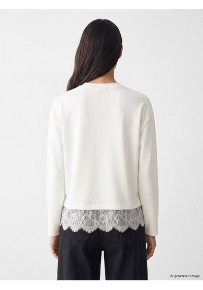 Lcw Comfort Beyaz Dantel Detaylı Soft Touch Kadın Sweatshirt