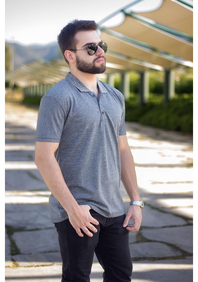 Azıcık Akıllı Erkek Antrasit Basic Slim Fit Düz Sade Polo Yaka Tişört 20eply0001 001