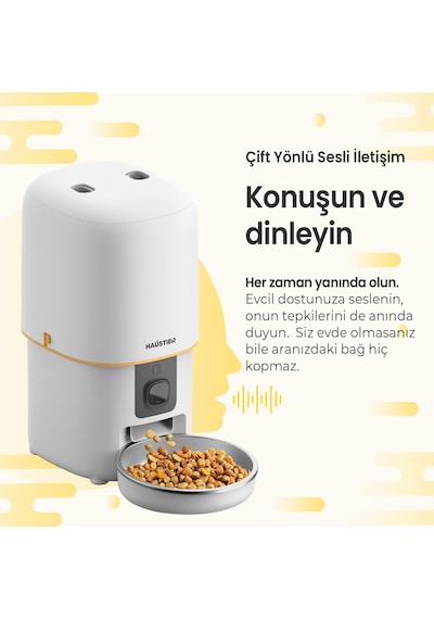 Haustier Pf05 Beyaz Kameralı 1080p Fhd Gece Görüş Akıllı Otomatik Kedi Mama Kabı, Tuya App-wifi Uzaktan Kontrol, Sesle Çağırma, 2.4ghz-5ghz, 4lt Hazne, Metal Kase