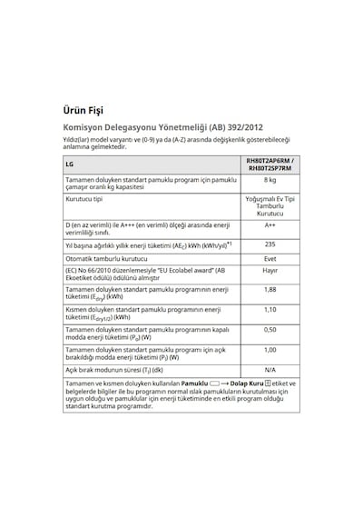LG RH80T2SP7RM 8 KG Isı Pompalı Çamaşır Kurutma Makinesi