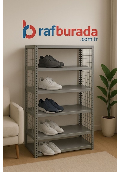 Rafburada 6 Katlı Çelik Ayakkabılık Rafı 31x75x150 cm