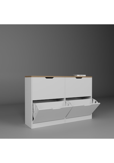İsan Düşer Kapak 4 Bölmeli Ayakkabılık Beyaz-ceviz 120 Cm Ceviz - Beyaz