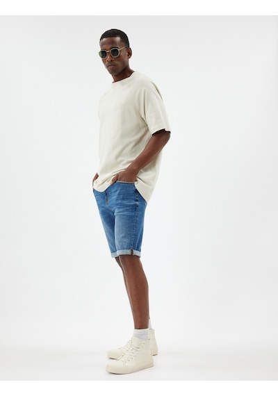 Koton Oversize Kot Şort Bermuda Cep Detaylı Pamuklu Koyu İndigo 4sam40093nd İndigo