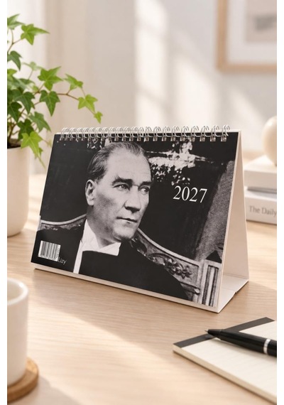Lizy 2027 Atatürk Temalı Üçgen Masa Takvimi Spiralli Tasarım-3