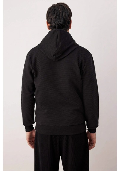 Benerly Erkek Bisiklet Yaka Standart Kol Fermuarlı Dokulu Sweatshirt Fonk siyah