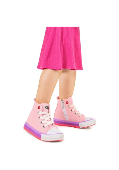 Kiko Kids Tinna Bağcıklı Kız Bebek Boğazlı Keten Spor Ayakkabı Pembe