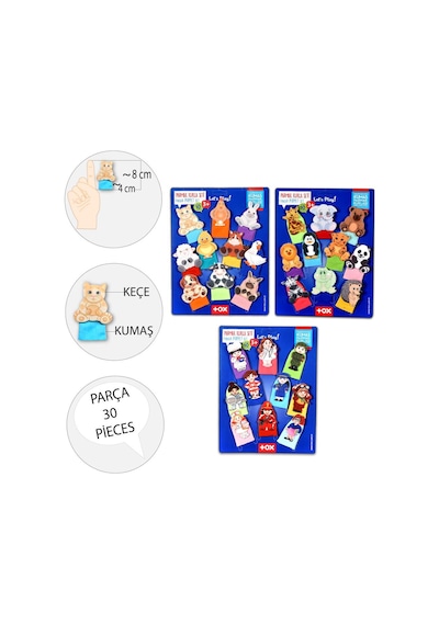 3 Set - 30 Parça Tox Evcil Vahşi Hayvanlar ve Meslekler Parmak