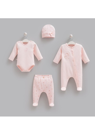 Caramell Pamuk 4lü Tulumlu Rose Bonny Set 0-3 Ay 50-56 Cm Pembe Crml.zk2525.pmb