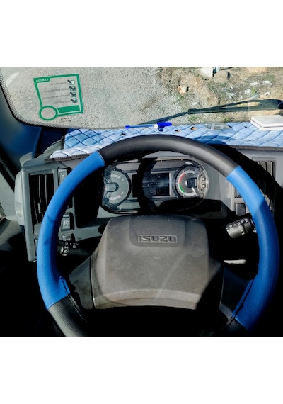 Dikişli Direksiyon Kılıfı Siyah Deri Mavi Deri Siyah Dikişli Isuzu Npr Long 10 İçin Siyah