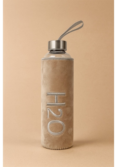 Peluş Kılıflı Cam Matara 600 Ml Bej Bej