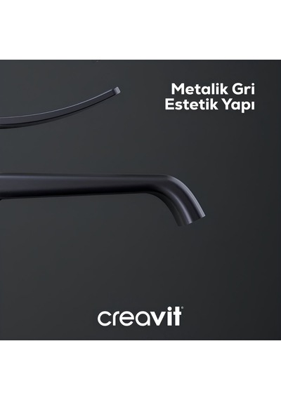 Creavit Lua Metalik Lavabo Banyo Eviye Bataryası 3'lü Set LU1500GR-LU2500GR-LU8500GR Gri