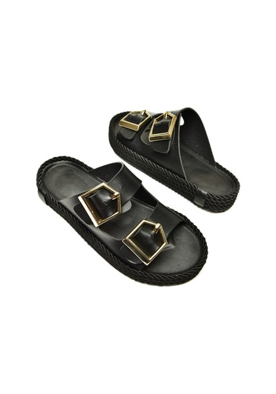 Fox Shoes U596030209 Siyah Kadın Terlik Siyah-suni Deri Siyah