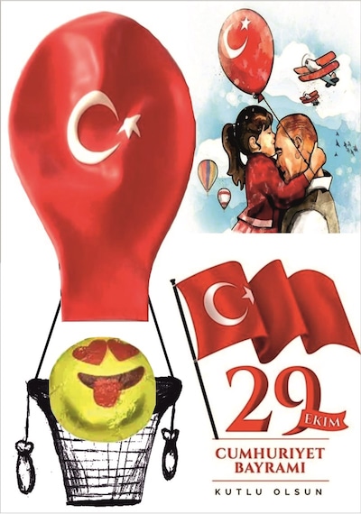 Farklı Market 29 Ekim Cumhuriyet Bayramı Atatürk Ve Çocuk Emoji Çikolata Ve Bayraklı Balon 10 Adet