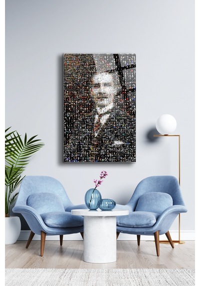 Atatürk Cam Tablo - Portre - Cam Tablo - Duvar Dekoru - Atatürk Portresi - Kaliteli Baskı Ata039 Atatürk Temalı Dekoratif Duvar Tablosu, Salon, Ofis Ve Çalışma Alanı Dekoru,