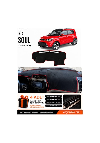 Kia Soul 2014-2019 Uyumlu Torpido Koruma, Torpido Örtüsü, Torpido Kılıfı - Siyah Kırmızı