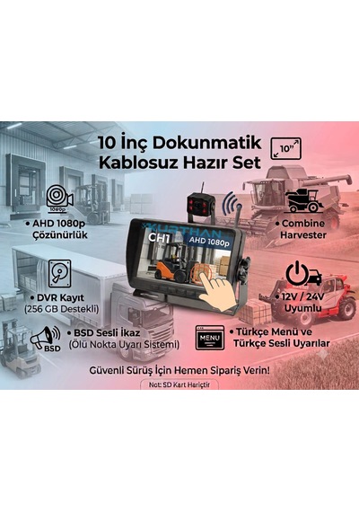 10 İnç Dokunmatik 1 Adet Kablosuz Kamera Ahd 1080p Dvr Monitör Bsd Kör Nokta Sistemli 12 24 V