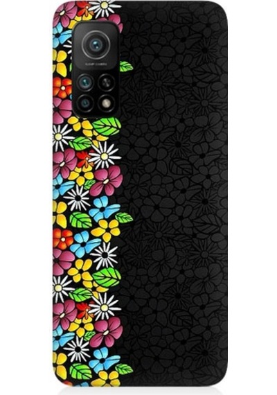 Xiaomi Mi 10t Uyumlu Parlak Çiçekler Ve Siyah Motif Desenli Silikon Kılıf