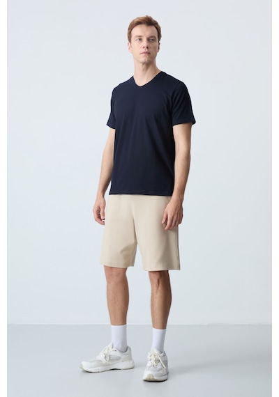 Air Jones Tommy Life Bej Pamuklu Kalın Yumuşak Dokulu Standart Fit Basic Erkek Şort - 81275 Bej
