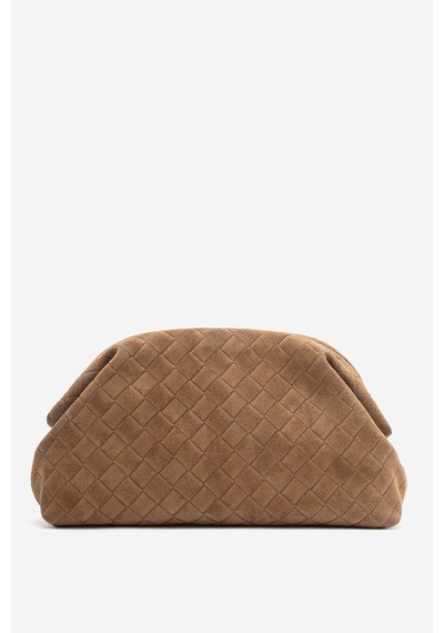 Dericlub Althea Kadın Örgü Desenli Clutch El Çantası Gerçek Süet Deri Taba