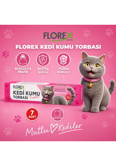Florex Kedi Kumu Torbası Pudra Kokulu 7'li Paket