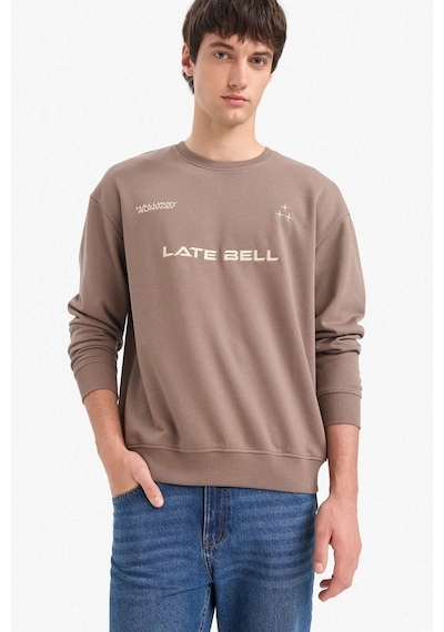 Defacto Boxy Fit Bisiklet Yaka Baskılı Sweatshirt F0117ax25aubn571 Kahve