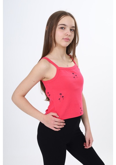 Toontoy Kız Çocuk Baskılı Kare Yaka Basic Atlet Pembe